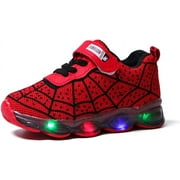 KAQ; Toddler Girl Shoes Light Up Slip-Resistant, Round Toe Red, 6